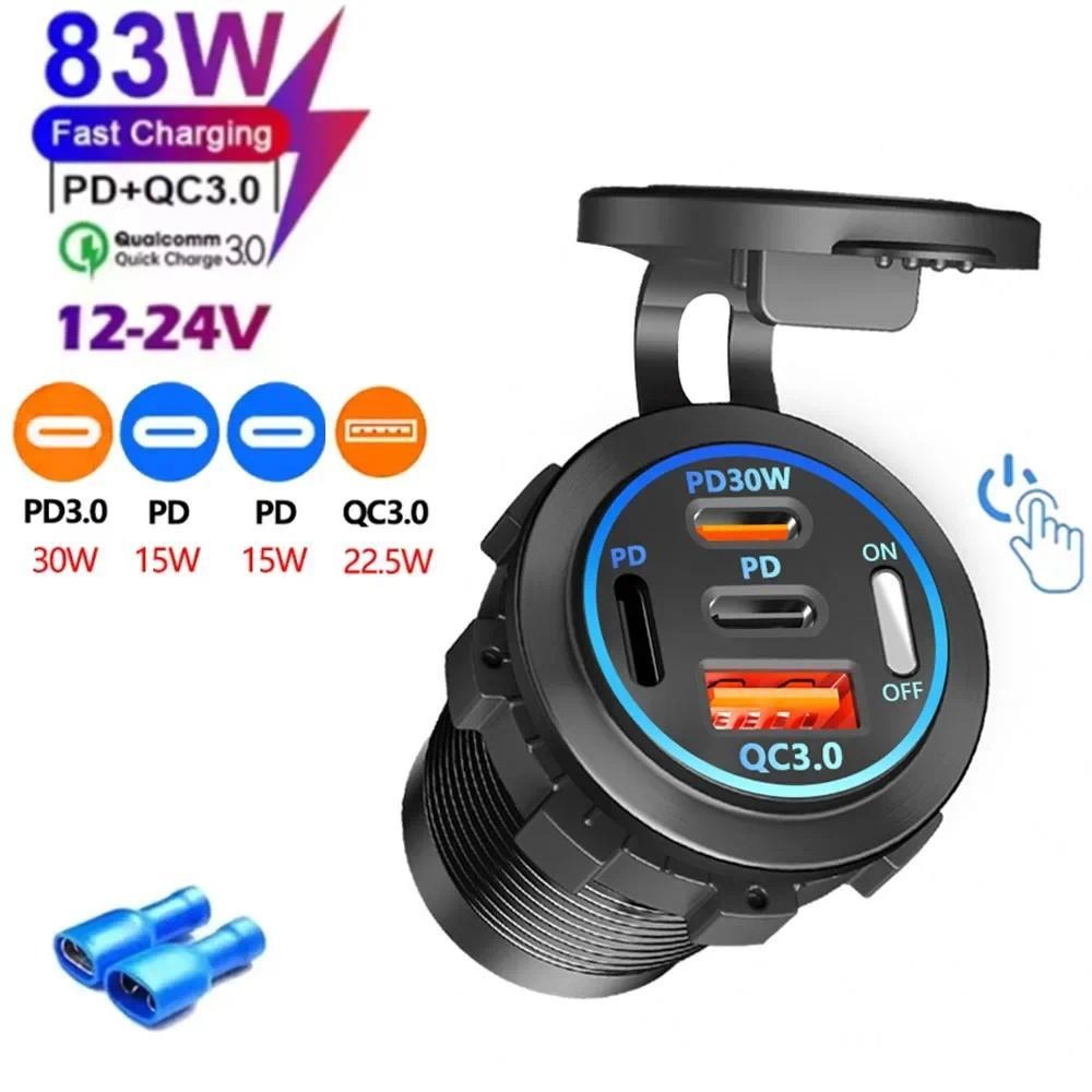 Usb C Hub - 83W PD QC3.0 4-Port Car Charger