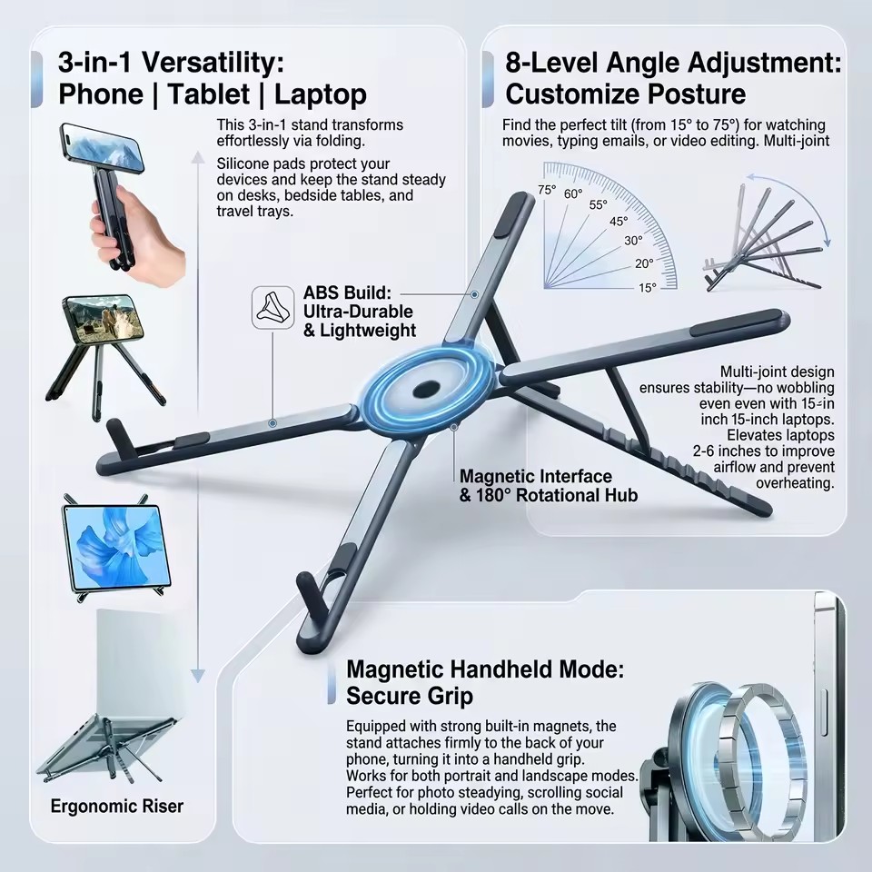 Desk Phone Stand - Portable Magnetic Phone Holder & Selfie