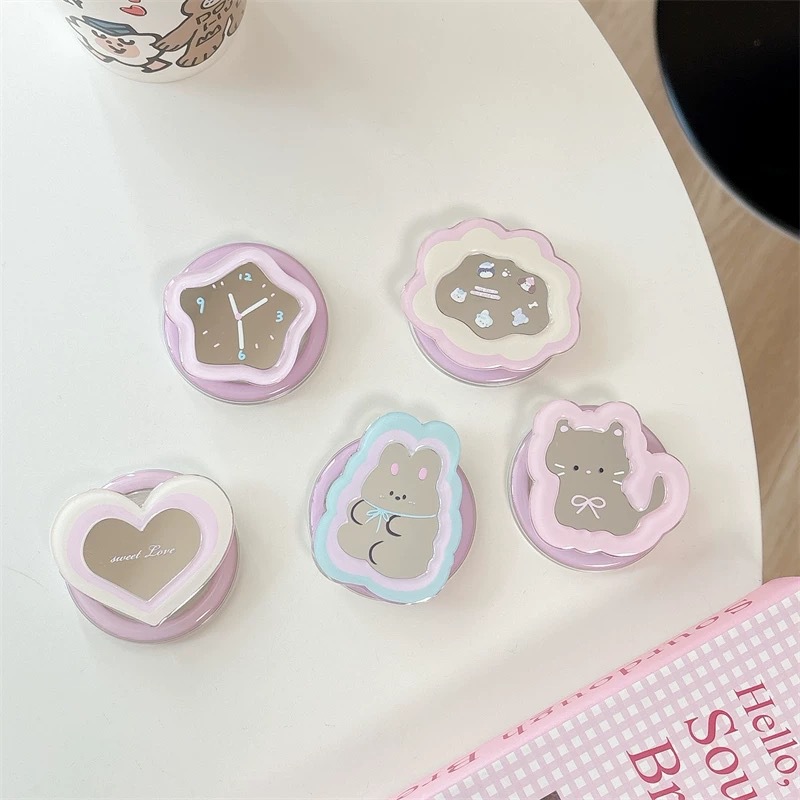 Phone Accessories Cute - Cartoon Mirror Telescopic Phone Stand Kawaii